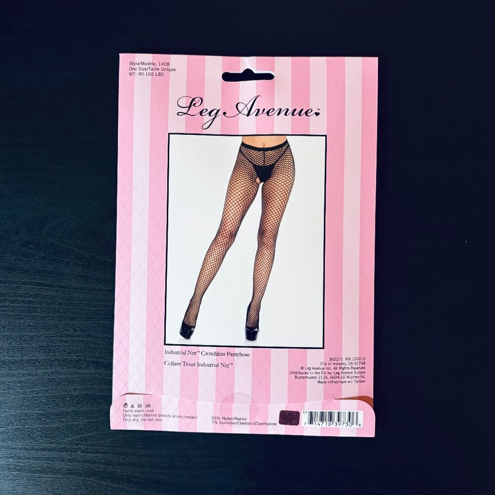 Leg Avenue Industrial Net Crotchless Pantyhose Black Fishnet Tights